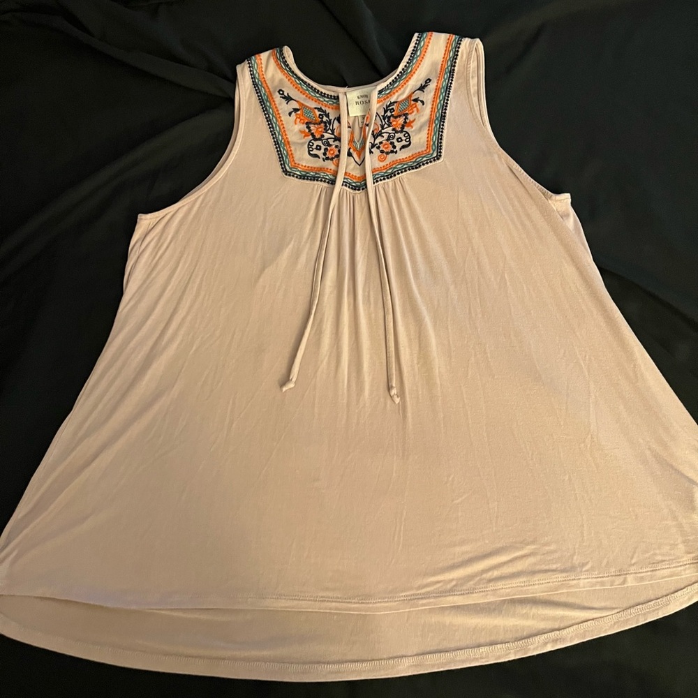 Knox Rose Embroidered Cream Sleeveless Blouse
